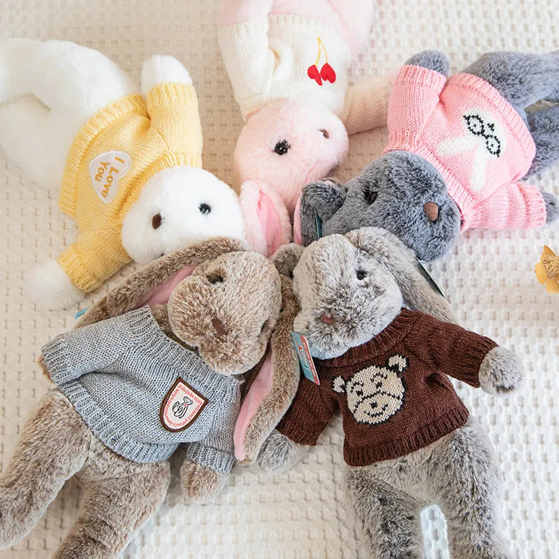 Sweater Buns  Big Ear Bunny Plush – Soft Stuffed Rabbit Dolls in Cozy Knitwear for Girls’ Rooms