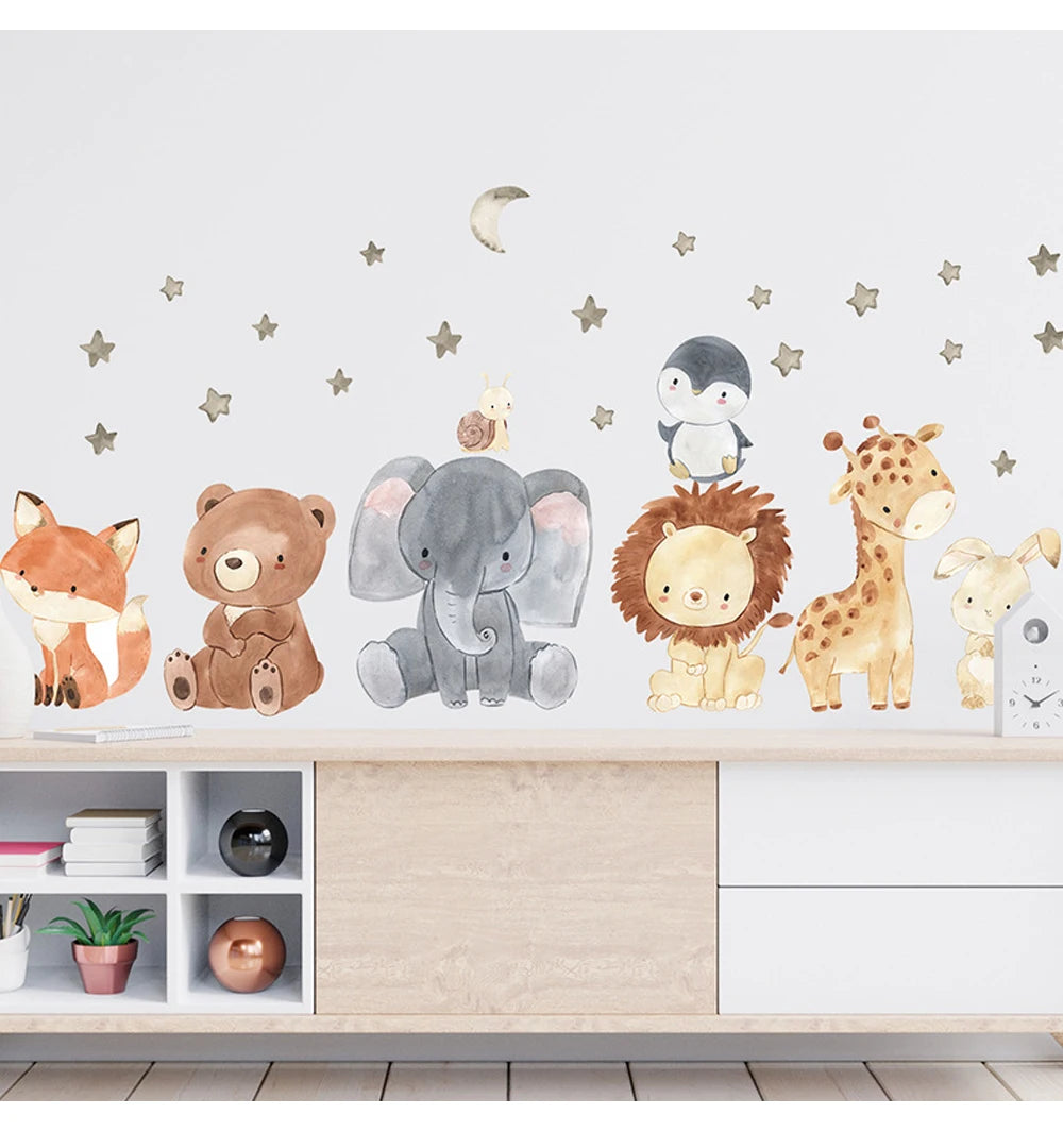 Sugarplum Spaces Watercolor African Animals Wall Stickers – Elephant, Giraffe, Bear & Fox