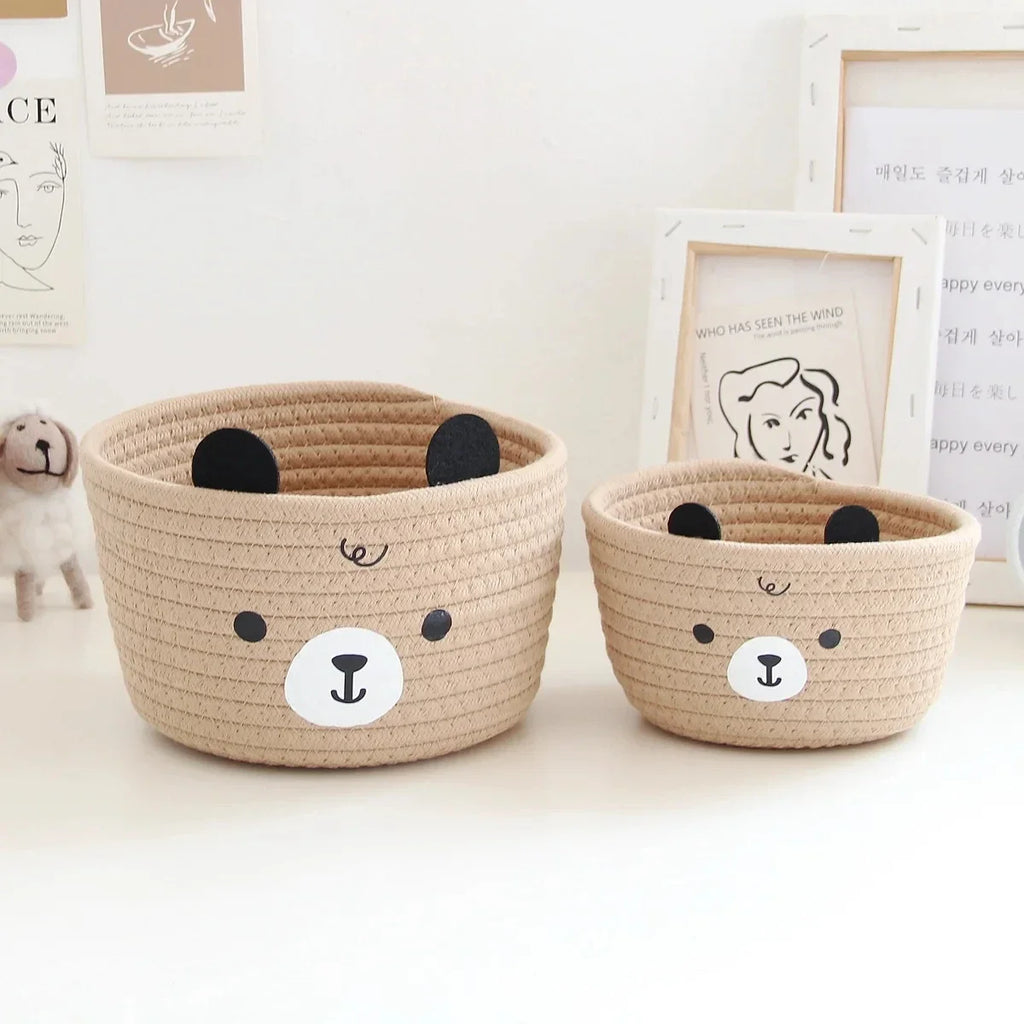 Snuggle Bear Woven Cotton Rope Basket – Cute Bear Organizer for Little Girl’s Room, Toys & More