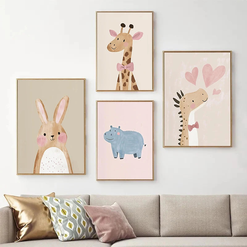 Sugarplum Spaces Nordic Cartoon Animal Canvas Wall Art