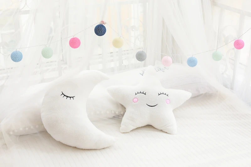 Dreamy Skies Plush Pillow Set – Soft Cloud, Moon, Star & Raindrop Cushions for Kids, Baby Room Decor