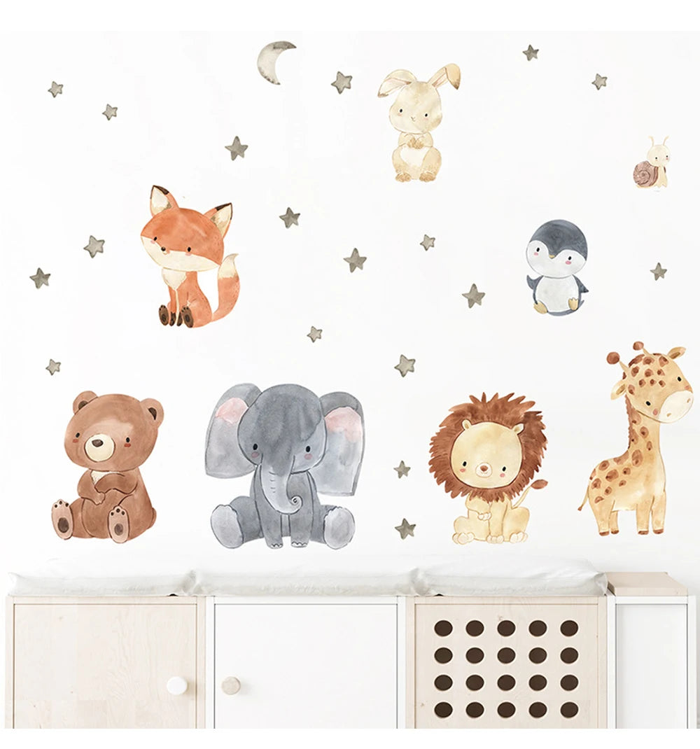Sugarplum Spaces Watercolor African Animals Wall Stickers – Elephant, Giraffe, Bear & Fox