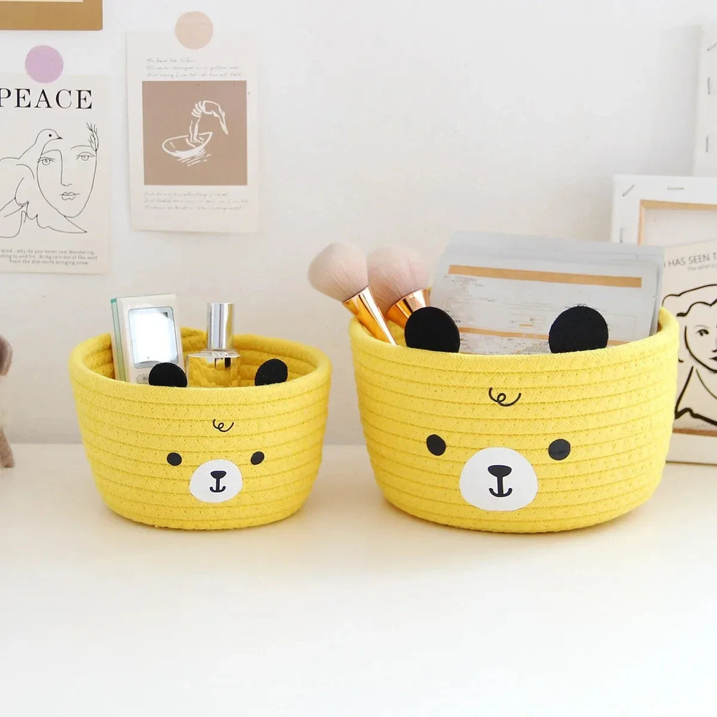 Snuggle Bear Woven Cotton Rope Basket – Cute Bear Organizer for Little Girl’s Room, Toys & More