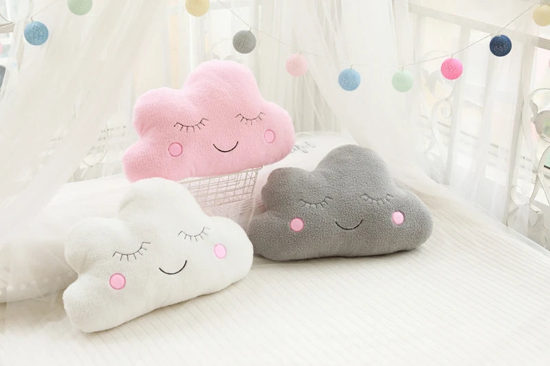 Dreamy Skies Plush Pillow Set – Soft Cloud, Moon, Star & Raindrop Cushions for Kids, Baby Room Decor