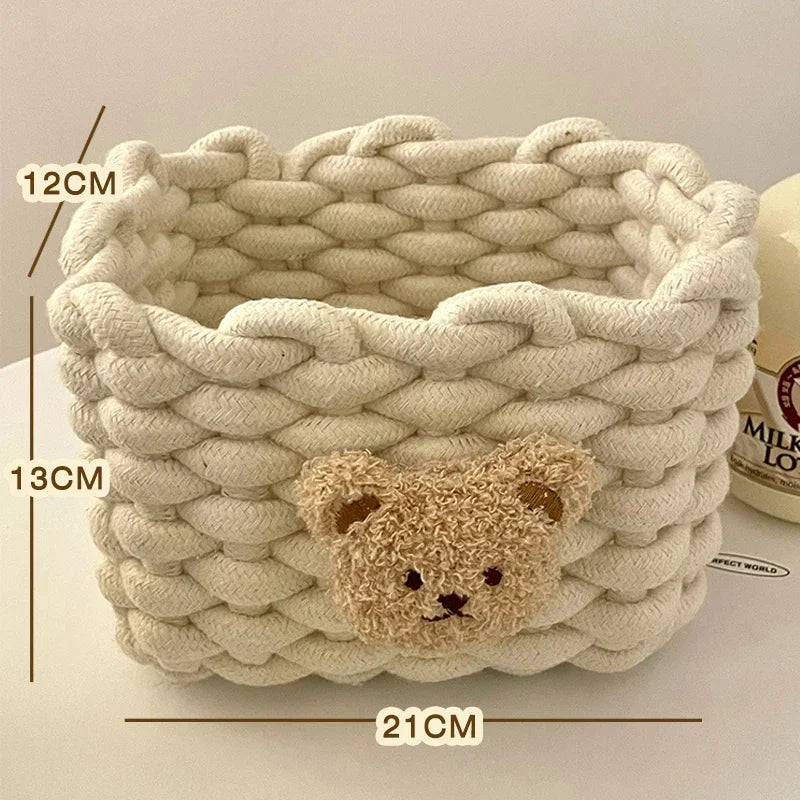 Cuddle Cub Woven Cotton Storage Basket – Little Bear Organizer for Toys, Cosmetics & Desktop Essentials