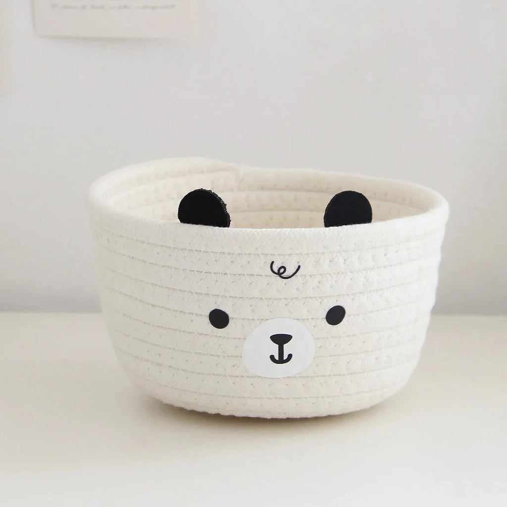 Snuggle Bear Woven Cotton Rope Basket – Cute Bear Organizer for Little Girl’s Room, Toys & More