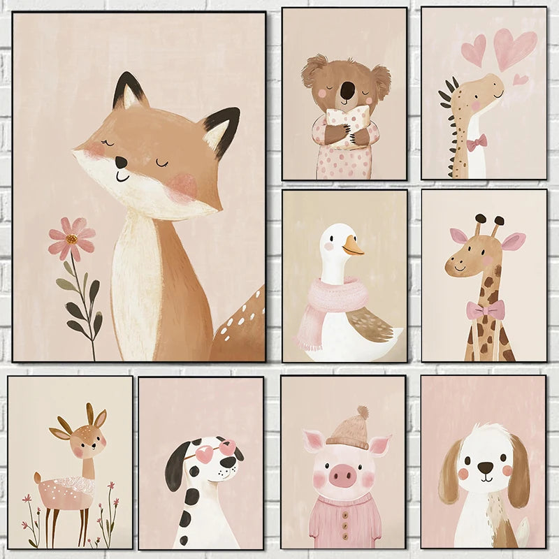 Sugarplum Spaces Nordic Cartoon Animal Canvas Wall Art