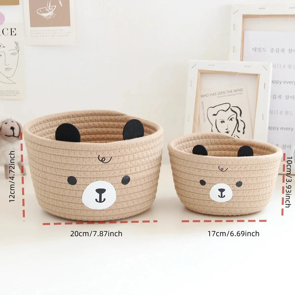 Snuggle Bear Woven Cotton Rope Basket – Cute Bear Organizer for Little Girl’s Room, Toys & More