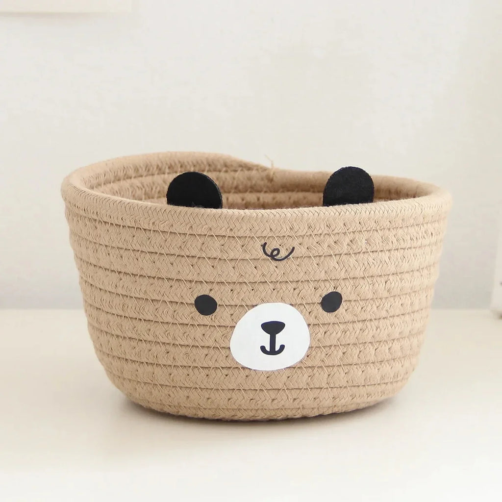 Snuggle Bear Woven Cotton Rope Basket – Cute Bear Organizer for Little Girl’s Room, Toys & More