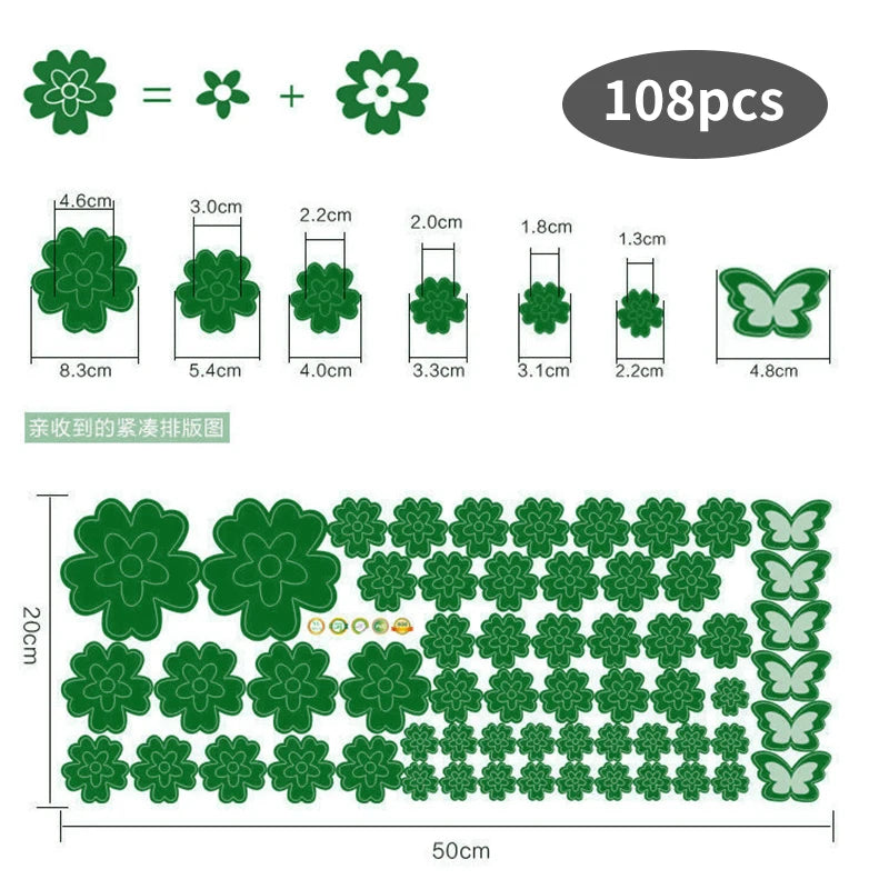 108pcs & 216pcs DIY Flower Wall Stickers – Kids Bedroom, Nursery & Home Décor, Self-Adhesive PVC Decals