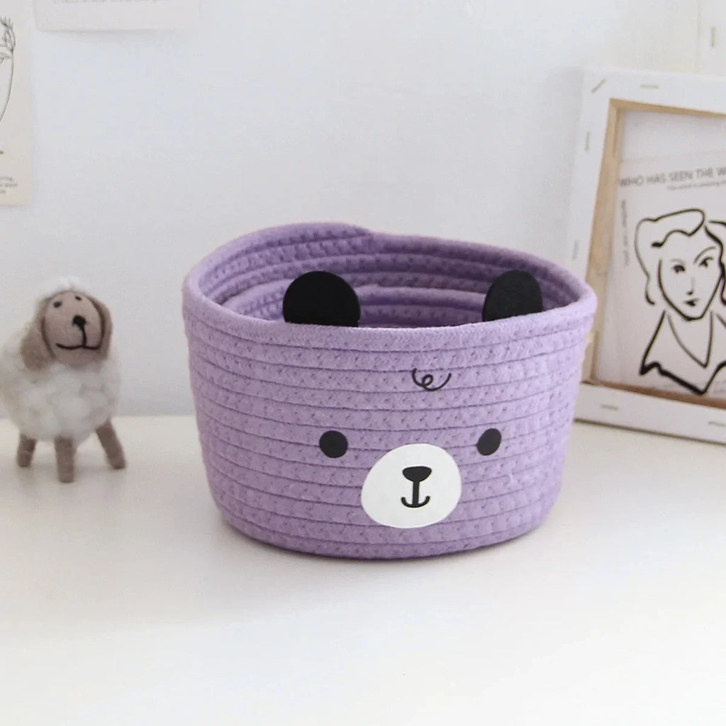Snuggle Bear Woven Cotton Rope Basket – Cute Bear Organizer for Little Girl’s Room, Toys & More