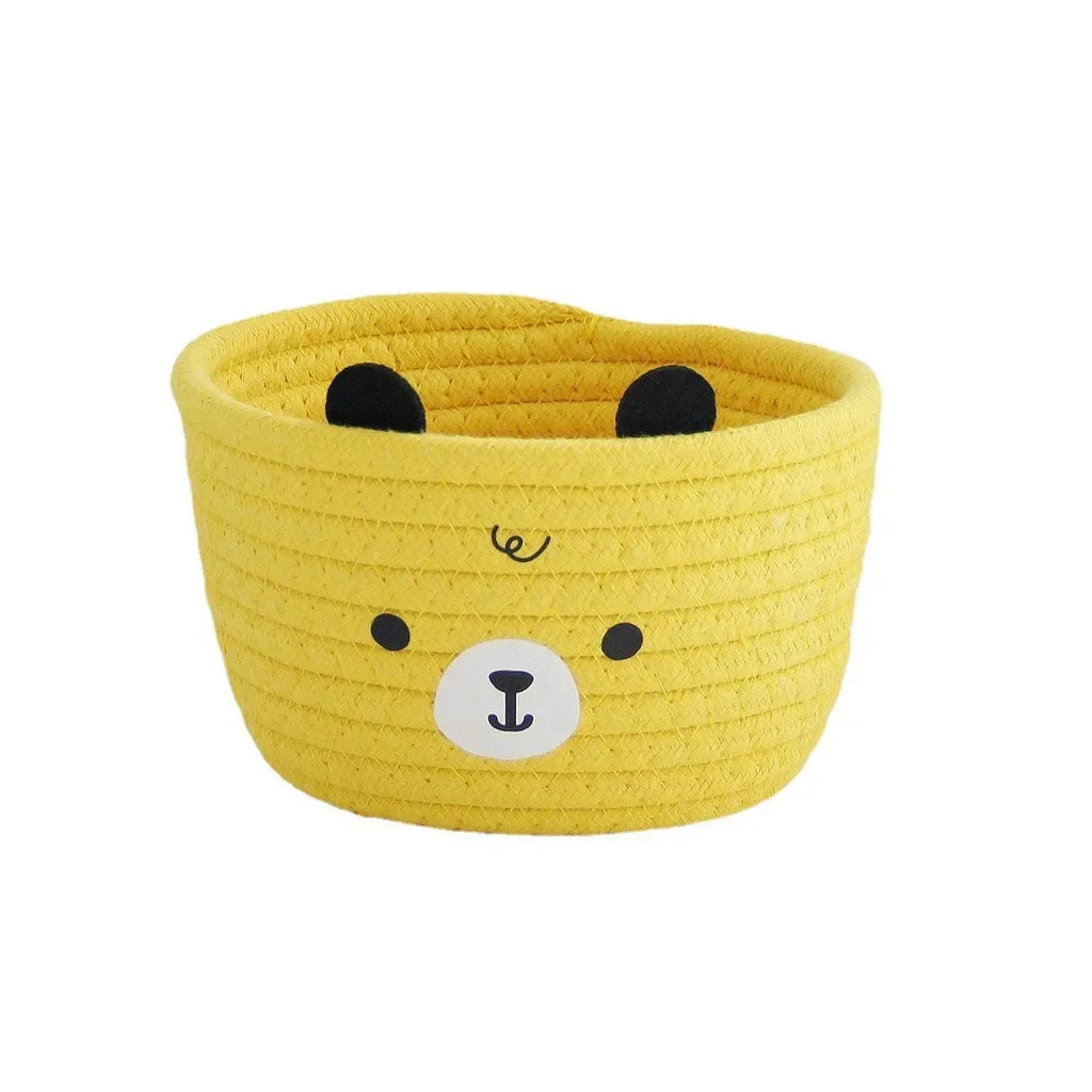 Snuggle Bear Woven Cotton Rope Basket – Cute Bear Organizer for Little Girl’s Room, Toys & More