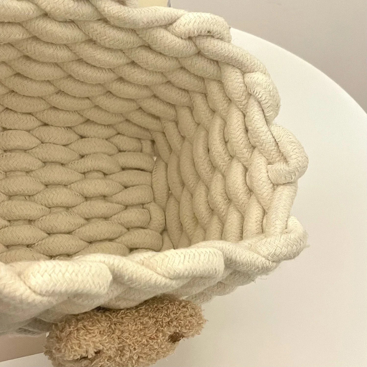 Cuddle Cub Woven Cotton Storage Basket – Little Bear Organizer for Toys, Cosmetics & Desktop Essentials