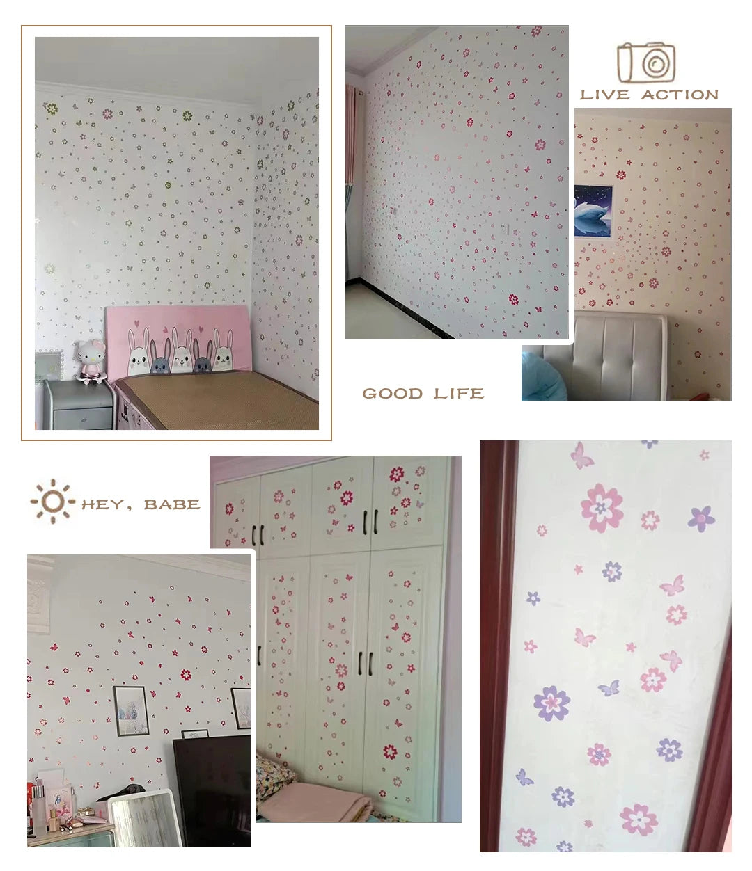 108pcs & 216pcs DIY Flower Wall Stickers – Kids Bedroom, Nursery & Home Décor, Self-Adhesive PVC Decals