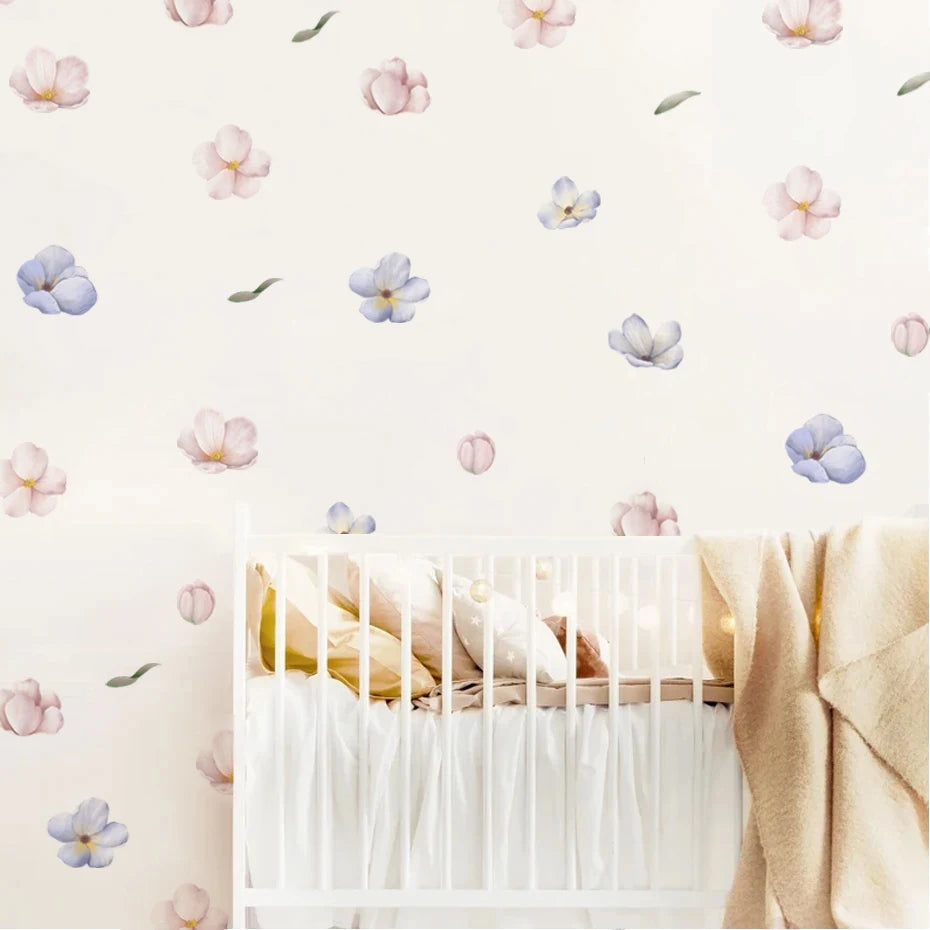 Blush Bloom Wall Decals – Boho Watercolor Flower Stickers, Removable PVC for Girls’ Bedrooms & Home Décor