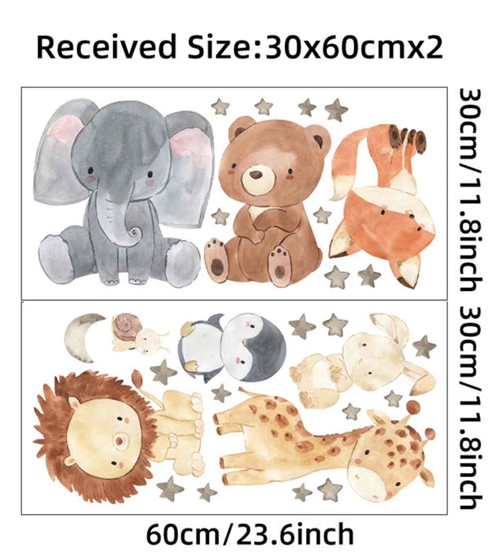 Sugarplum Spaces Watercolor African Animals Wall Stickers – Elephant, Giraffe, Bear & Fox