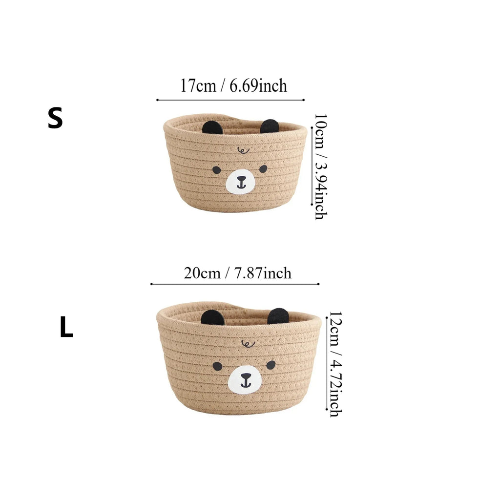 Snuggle Bear Woven Cotton Rope Basket – Cute Bear Organizer for Little Girl’s Room, Toys & More