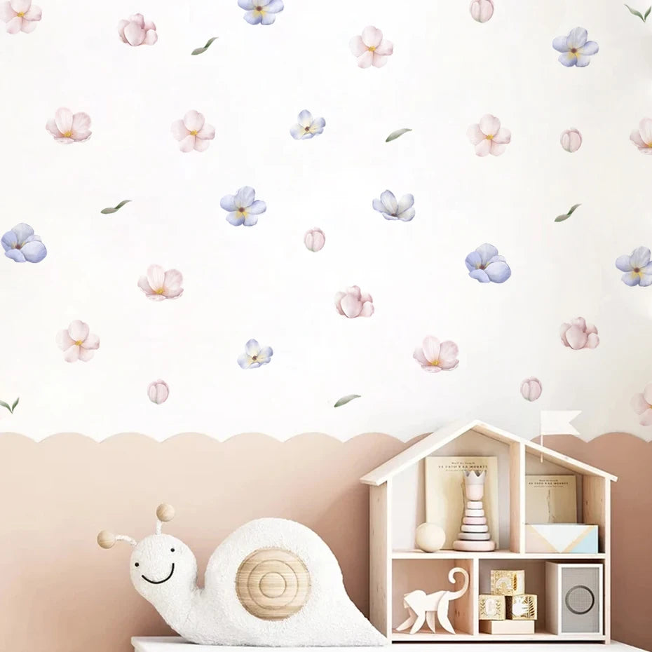 Blush Bloom Wall Decals – Boho Watercolor Flower Stickers, Removable PVC for Girls’ Bedrooms & Home Décor