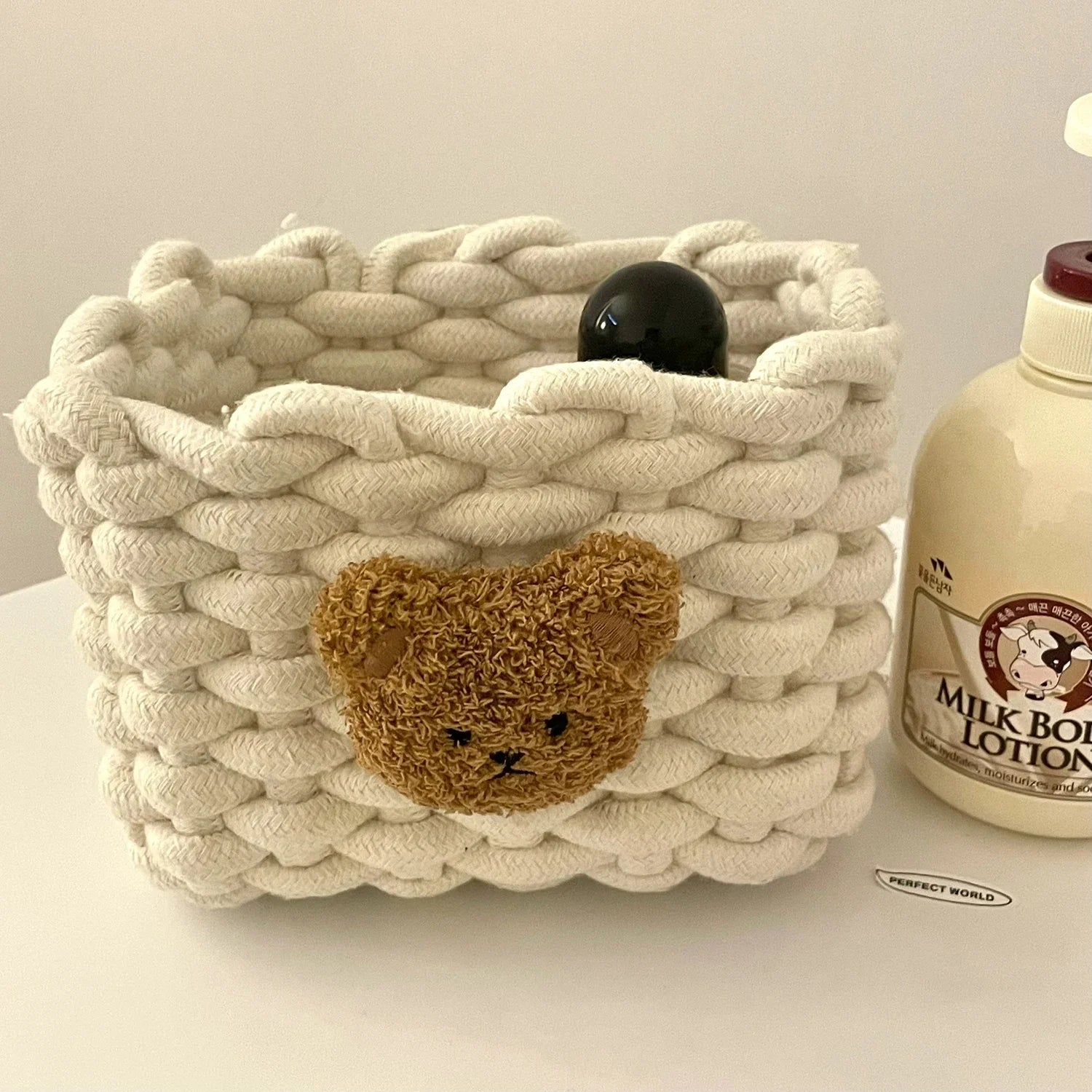 Cuddle Cub Woven Cotton Storage Basket – Little Bear Organizer for Toys, Cosmetics & Desktop Essentials
