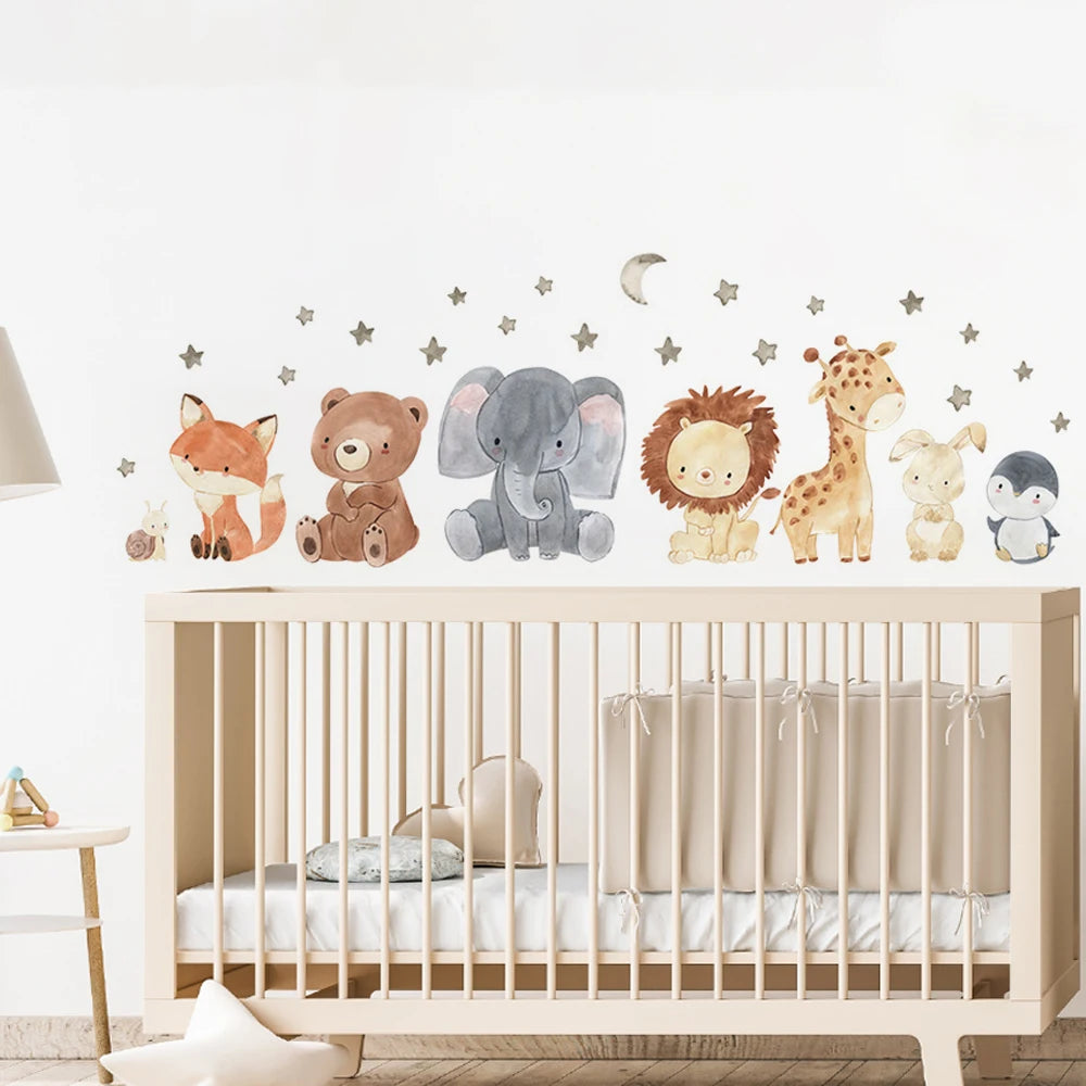 Sugarplum Spaces Watercolor African Animals Wall Stickers – Elephant, Giraffe, Bear & Fox