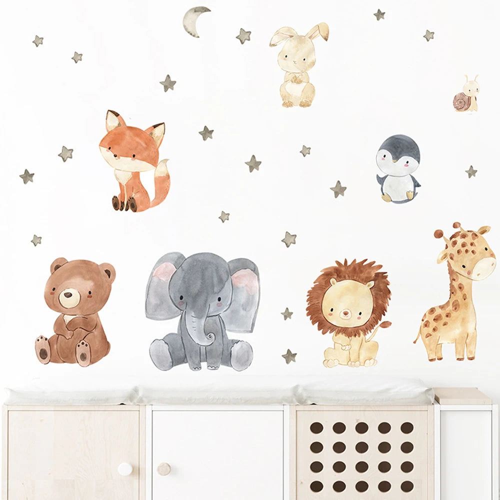 Sugarplum Spaces Watercolor African Animals Wall Stickers – Elephant, Giraffe, Bear & Fox