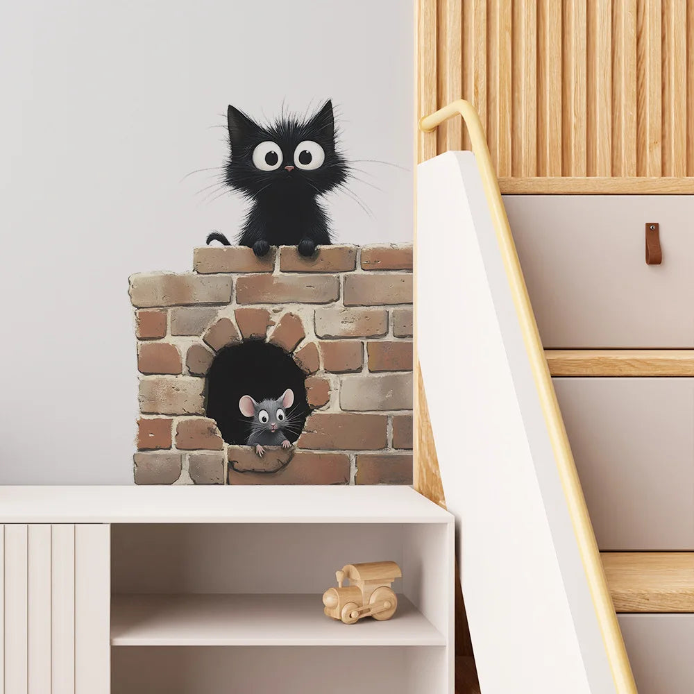 Cartoon Cat & Mouse Wall Sticker – Kids Bedroom & Nursery Wall Décor, Self-Adhesive PVC Decal