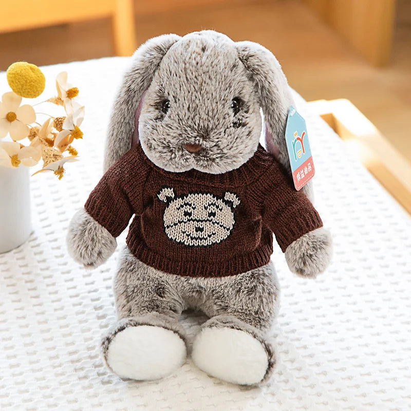 Sweater Buns  Big Ear Bunny Plush – Soft Stuffed Rabbit Dolls in Cozy Knitwear for Girls’ Rooms