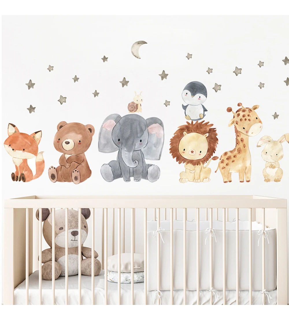 Sugarplum Spaces Watercolor African Animals Wall Stickers – Elephant, Giraffe, Bear & Fox