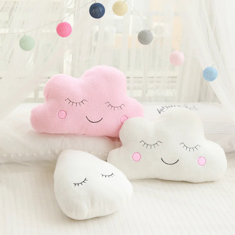 Dreamy Skies Plush Pillow Set – Soft Cloud, Moon, Star & Raindrop Cushions for Kids, Baby Room Decor