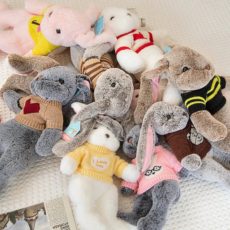 Sweater Buns  Big Ear Bunny Plush – Soft Stuffed Rabbit Dolls in Cozy Knitwear for Girls’ Rooms