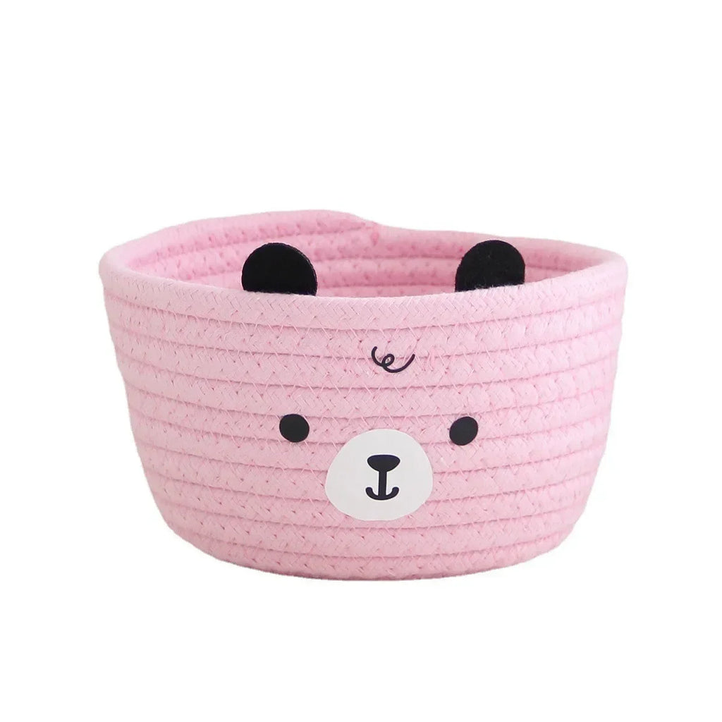 Snuggle Bear Woven Cotton Rope Basket – Cute Bear Organizer for Little Girl’s Room, Toys & More