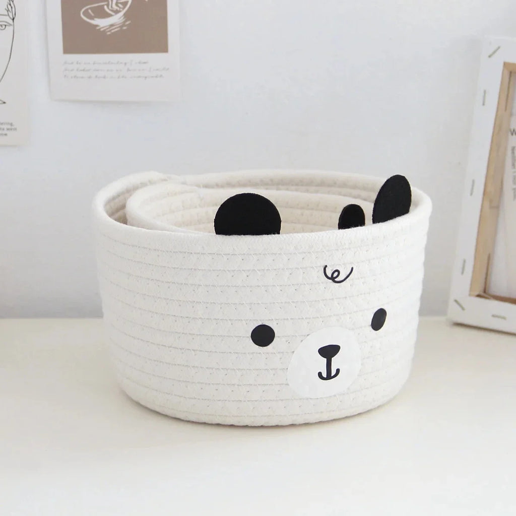 Snuggle Bear Woven Cotton Rope Basket – Cute Bear Organizer for Little Girl’s Room, Toys & More