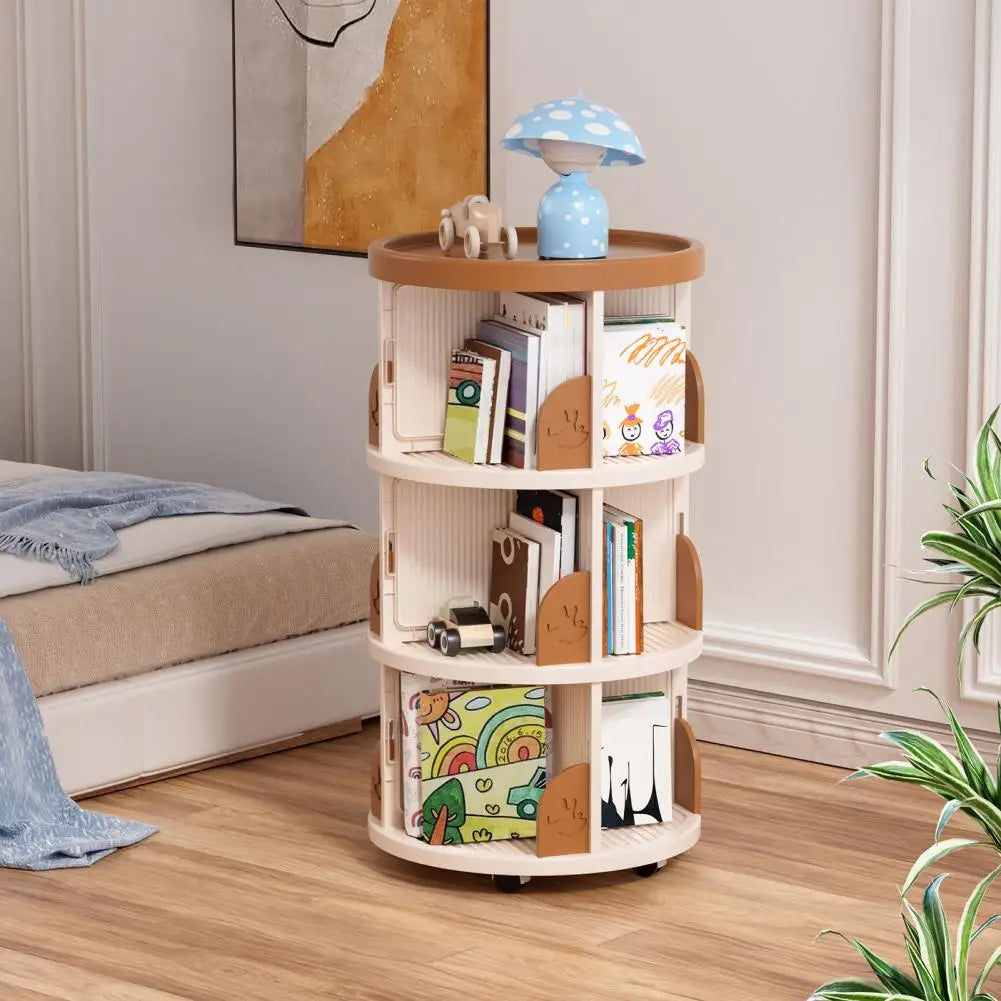 Story Spin: 3-Tier Rotating Bookshelf – Compact Corner Organizer for Kids, Bedrooms & Small Spaces